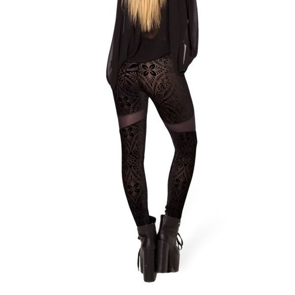 Blackmilk Burned Velvet Sheer Spartan Leggings - Picture 2 of 8